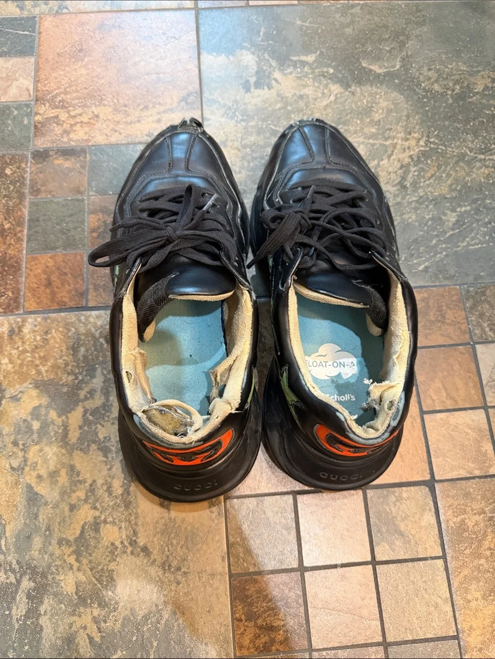 Black Leather Gucci Sneakers with Green Star Accents